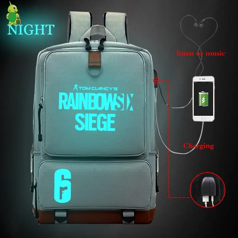 Игровой рюкзак Tom Clancy's Rainbow Six Siege с USB зарядкой, женский и мужской рюкзак для ноутбука, школьные сумки для подростков, большие дорожные сумки