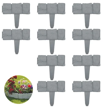 

10PC Imitation Stone Fence Garden Plastic Fence PP Foldable Splicing Fence Garden Plant Decoration Flowerbed Frame