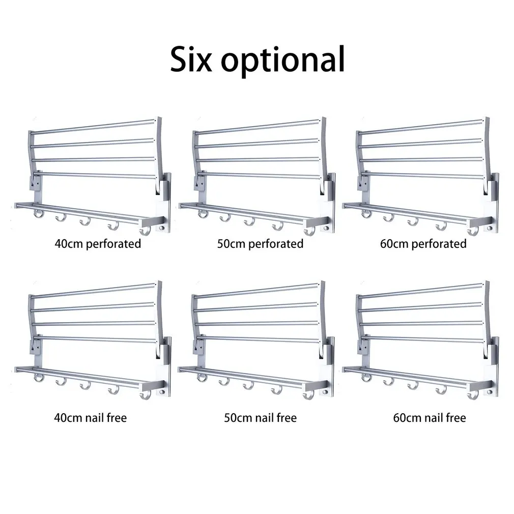 Алюминиевый складной держатель для полотенец для ванной комнаты, вешалка для хранения, кухонная Мочалка для отелей, полка для одежды с крючками