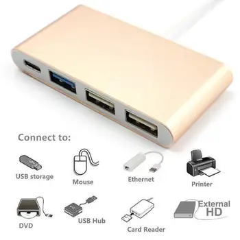 

4-in-1 USB HUB Type-C to USB 3.0 HUB with USB-C Charging A Adapter Type Output Standard Port Female 3.0 USB Port R2E5