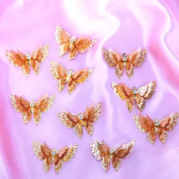 

10Pcs/lot Gold Silver Colors Hollow Multilayer Butterfly Charms Metal Insect Pendants For Crafts Making Accessories Jewelry DIY