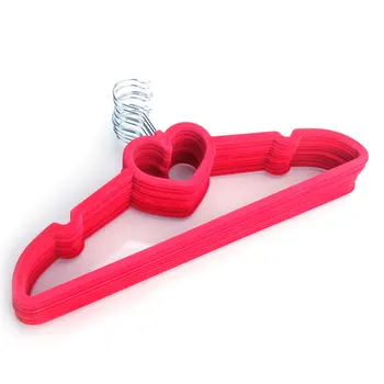 

【US Warehouse】10pcs 42*23*0.5 Heart Style Plastic Flocking Clothes Hangers Rose Red Laundry supplies