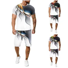 Мужская куртка, костюм для бега, летний Повседневный Спортивный костюм большого размера с 3D молнией, костюм из двух предметов для фитнеса и бега на открытом воздухе