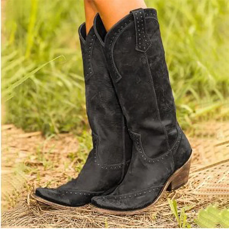 Bohemian™ Cowboy Boots For Wedding Mid Calf Western Boots Retro Boots For Bride