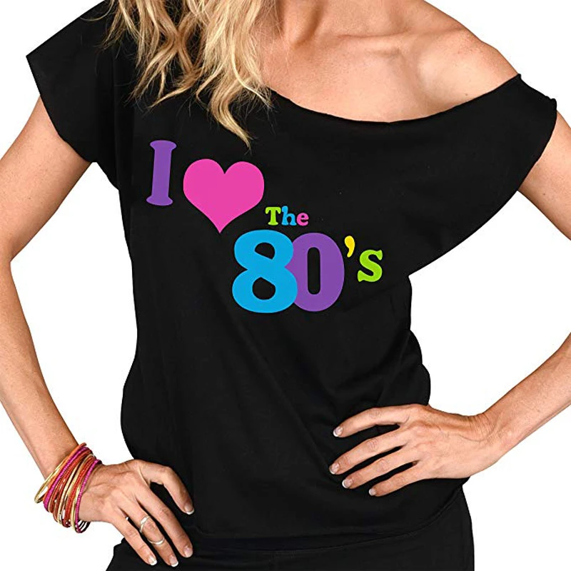 Halloween Cosplay Costume Women S I Love The 80 S Off The Shoulder Tops Disco 80s Costumes T Shirts Holidays Costumes Aliexpress