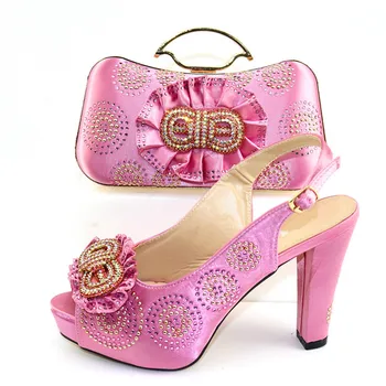 

Amazing wedding/party pink lady high heel African pump shoes and handbag sets CR2106, Heel Height 11.3cm
