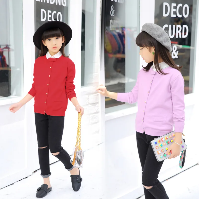

Spring And Autumn New Style Children Knitted Sweater Children Baby Sweater GIRL'S Cardigan Sweater Bow Small Coat
