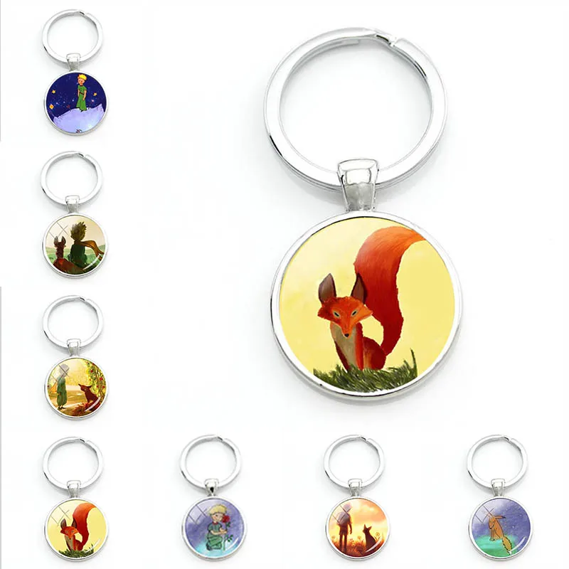 

2019 New Arrival Prince Fox Key Ring Fairy Keychain Glass Dome Keychain Silver Round Handmade Bag Holder