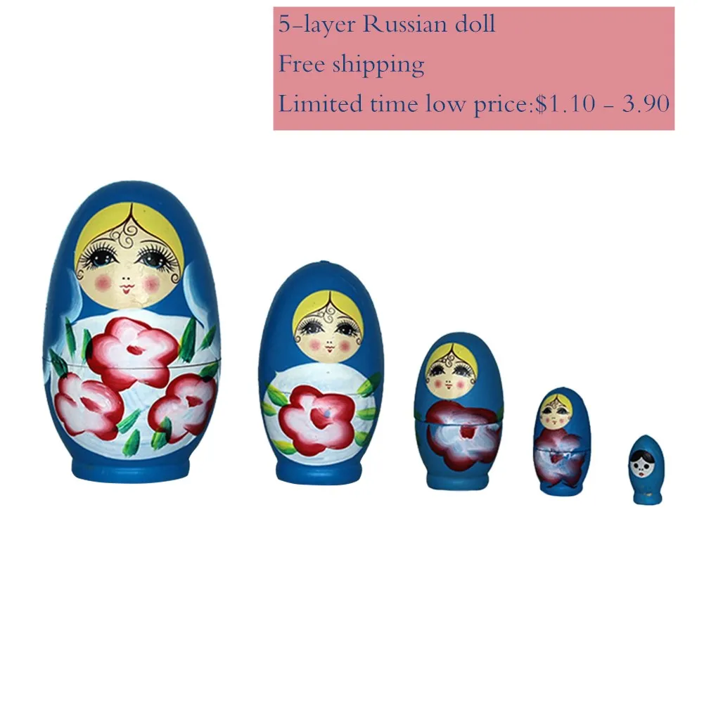 Matryoshka rusa de 5 capas, muñeco pintado a mano, Matryoshka rusa, adornos, juguetes humanoides de madera, Color al azar