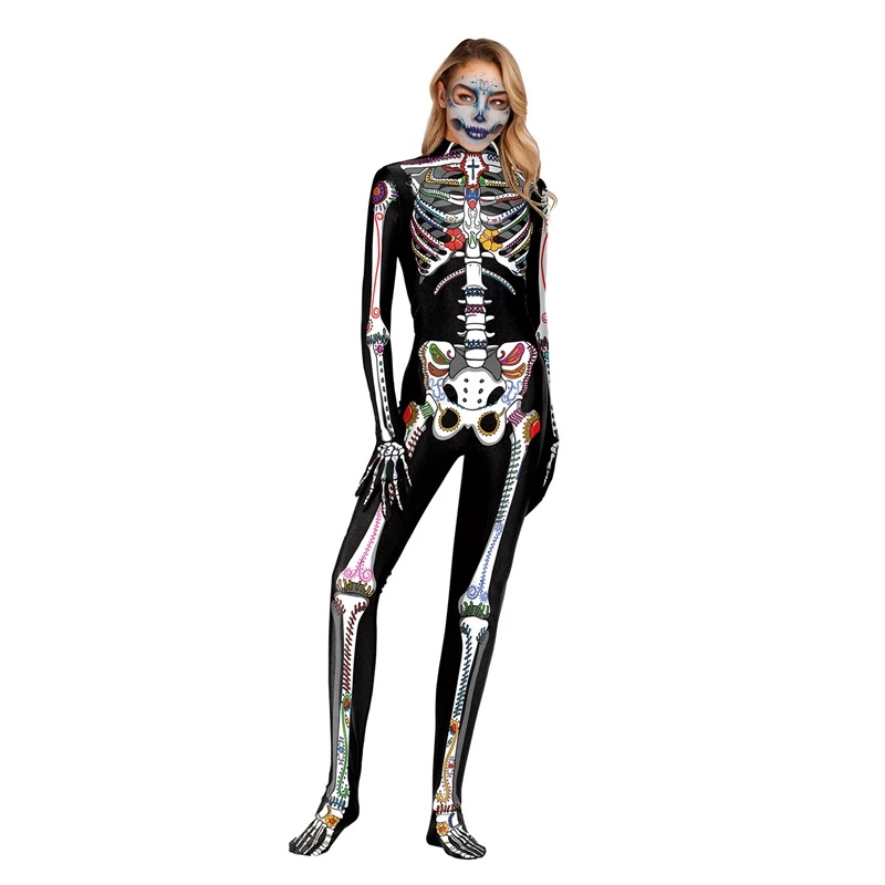 Footed кольцо в форме скелета Хэллоуин костюм-комбинезон для женщин милые дамы день костюмы мертвых рентгеновский Скелет комбинезон больших размеров - Цвет: Version 2