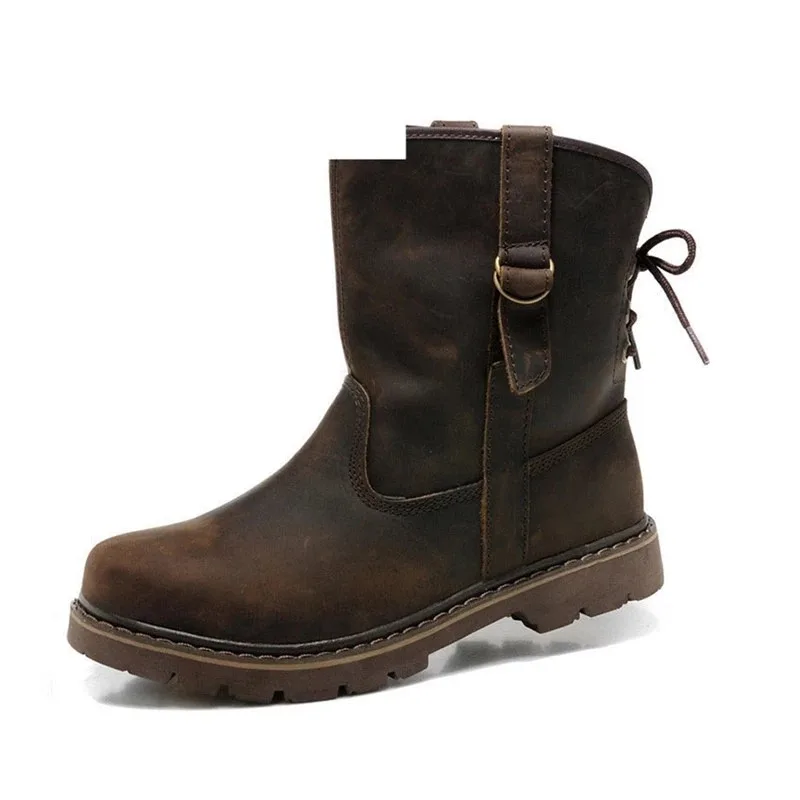

2019 Fashion Mid-Calf Round Toe Autumn Boots Women's Low Shoes Booties Ladies Luxury Designer Buckle Strap Flat Heel Boot