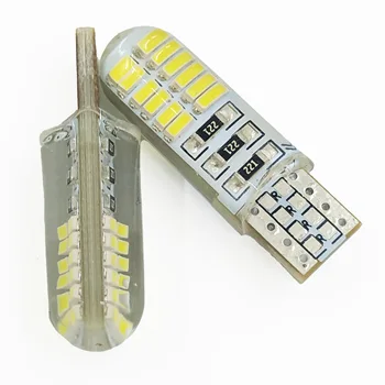 

50pcs T10 W5W 194 3014 24SMD Crystal Silica lamp White 12V LED Automotive Bulbs Wedge Light License plate light Car Styling