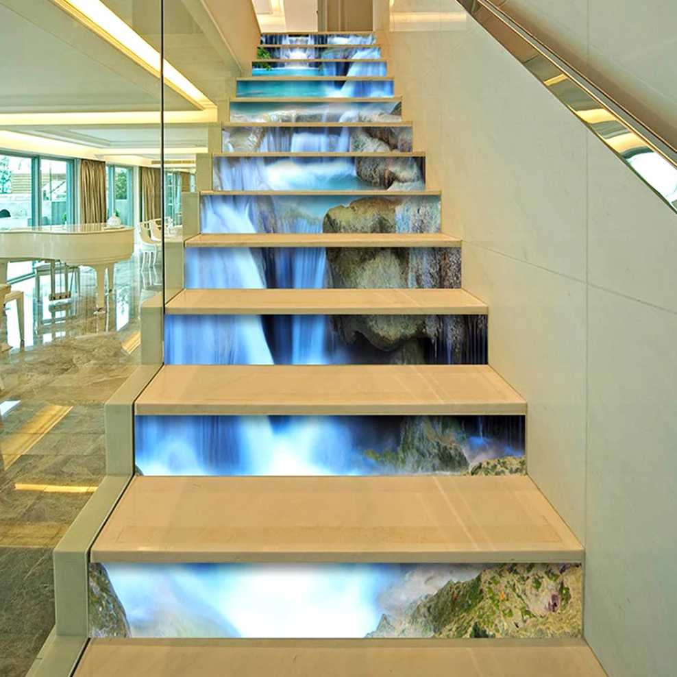 

13PCS/Set Self-Adhesive Stair Stickers Home Decoration 3D Landscape Painting Steps Stickers DIY Waterproof Stairs Stickers