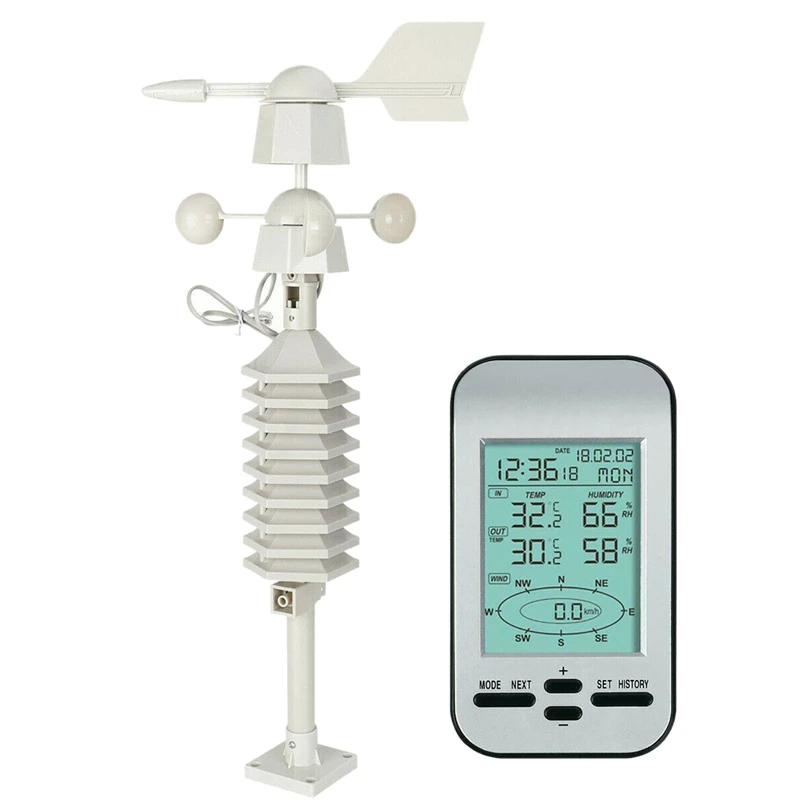 

New-RF 433Mhz Wireless Weather Station Clock with Wind Speed Direction Sensor Temperature