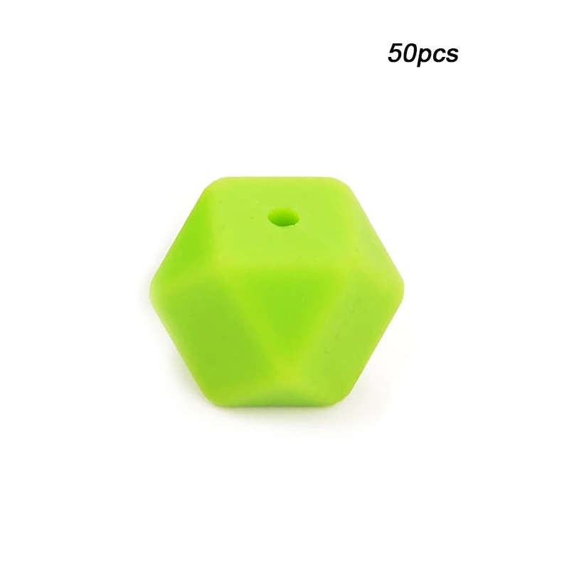 Chartreuse LOFCA 50 шт. Пищевая силиконовая бусина мини шестиугольник зубной прорезыватель для малышей Прорезыватель зубов игрушки Бусы, не содержат Бисфенол А Соска-Подвеска для DIY - Цвет: Chartreuse