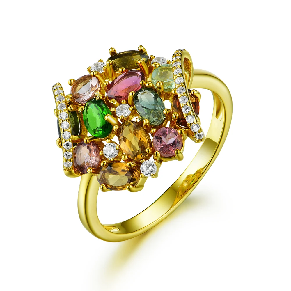 ring Хорошее ювелирное изделие, натуральный драгоценный камень, турмалин, ювелирный набор, 925 Стерлинговое Серебро, кольцо и серьги, маленький цветок, дизайн tbj, продвижение - Цвет камня: ring