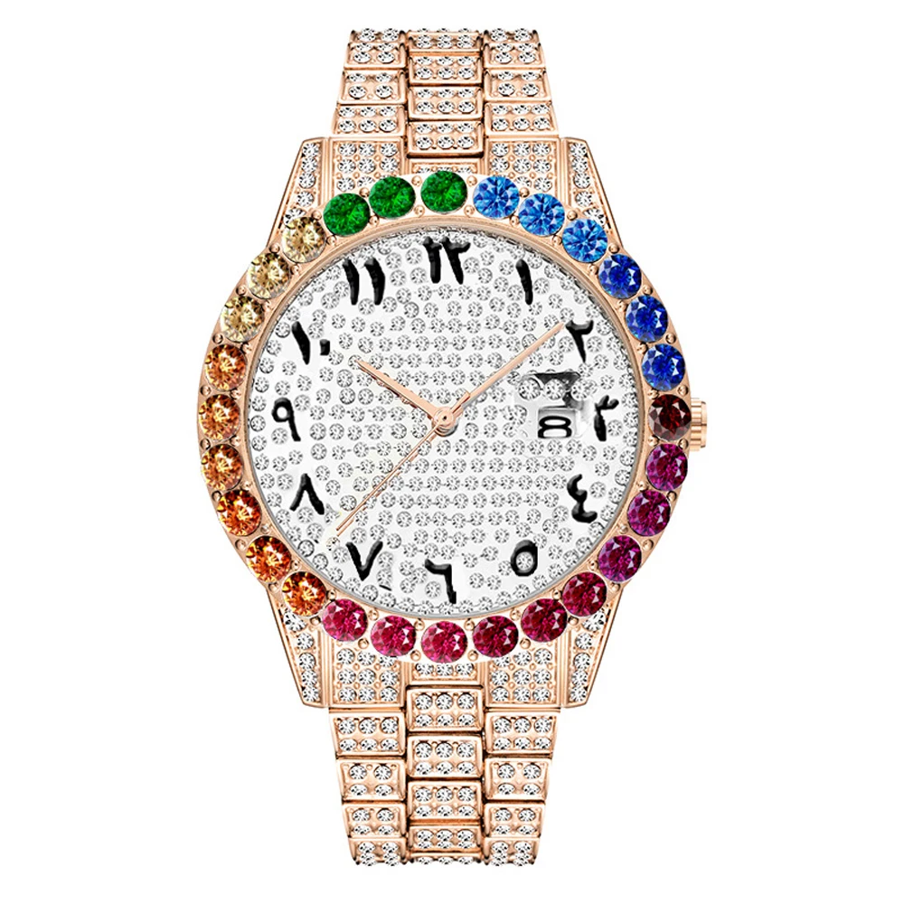 hip hop iced out Men's Watches Top Brand Luxury 18k Golden Quartz Watch Men Calendar Men's Waterproof Analog Fashion full Diamond Clock  (1)