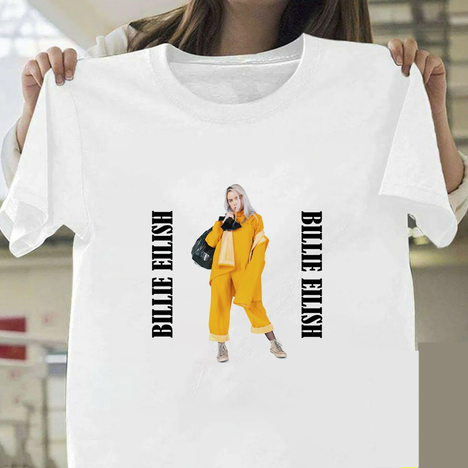1 Billie Eilish Футболка Harajuku Fans белая хлопковая Мужская Camiseta Mujer Лидер продаж мужской эстетический Топ Футболка размера плюс уличная одежда крутая - Цвет: 1