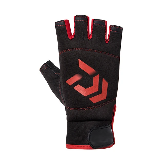 DAIWA Fishing Gloves Waterproof Anti-Slip 3 Fingers Cut 5 Fingers Cut Leather PU Winter Gloves for Men Hunting Sport Gloves black-5