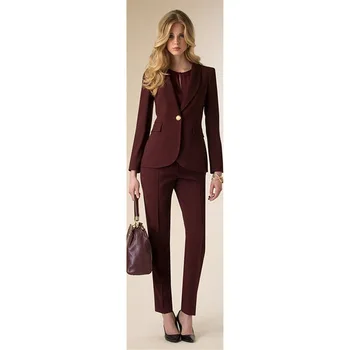 

Jacket+Pants Womens Business Suit Wine Red Female Office Uniform Ladies Formal Trouser 2 Piece Set Evening Prom Party Tuxedos