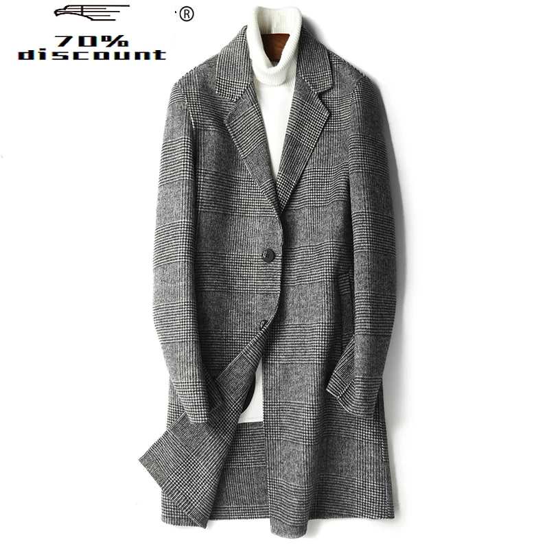 Autumn Winter Long Wool Coat Men Vintage Plaid Overcoat Korean Slim Cashmere Coats Casaco Masculino G-29-0823-2 ZL392 Autumn Winter Long Wool Coat Men Vintage Plaid Overcoat Korean Slim Cashmere Coats Casaco Masculino G-29-0823-2 ZL392