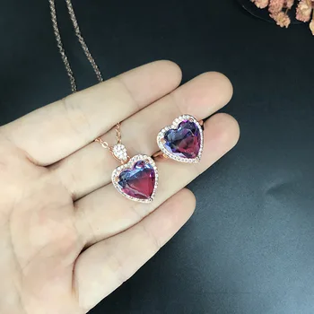 

Heartshape Mutil color Gemstones cz Jewelry sets 925 Sterling Silver Bijou Party Wedding Rings Necklace For Women Bridal Gift
