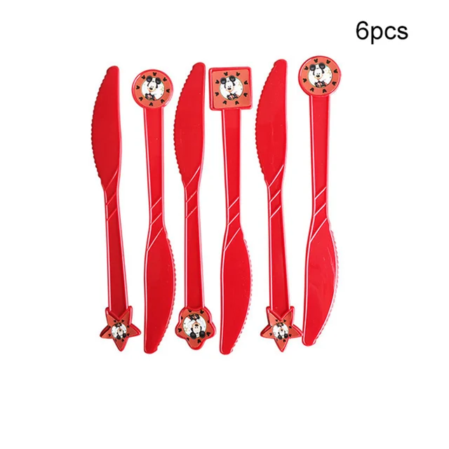 Mickey Mouse Theme Party Banner Party 6 People Disposable Plate Napkin Cup Cake Toppers for Kids Favor Flag Decoration Gifts Knife 6pcs