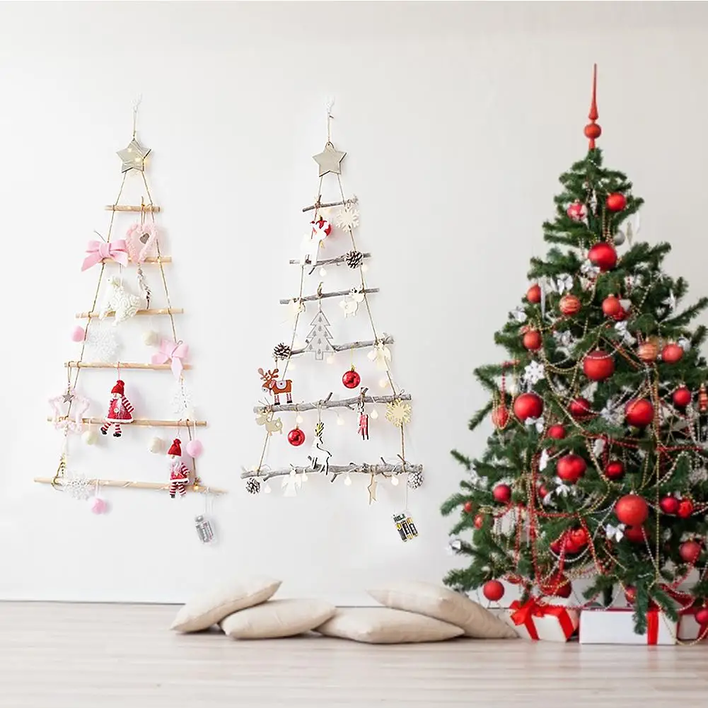 

Christmas Wooden Color Nordic Style Artificial Fake Tree Home Ornament Wall Hanging Decorations For Christmas Tree