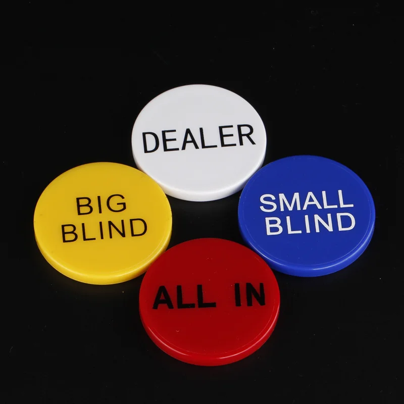 1Pcs Acrylic round plastic dealer coins SMALL BLIND/BIG BLIND/DEALER/All IN Texas poker chip set coin buttons game poker chips plastic game coins