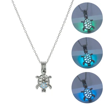 

100pcs/lot personality fashion creative new night light small turtle necklace hollow can open pendant accessories
