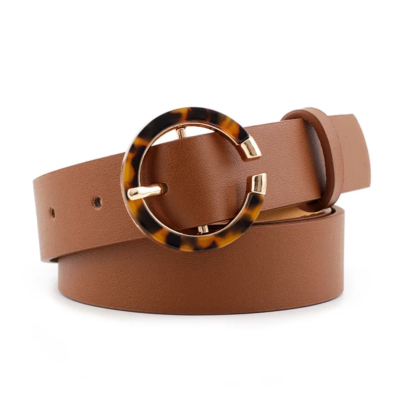 

New Women PU Leather Belts High Quality Leopard Acrylic Buckle Designer Luxury Female Retro Waist Belt Dress Trouser Decorative