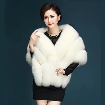 

ALABIFU Winter Fashion Women Faxu Fur Wraps Wide Solid High Quality Fur Shawl Artificial Fox Fur Cape Thick Warm Bride Shawl