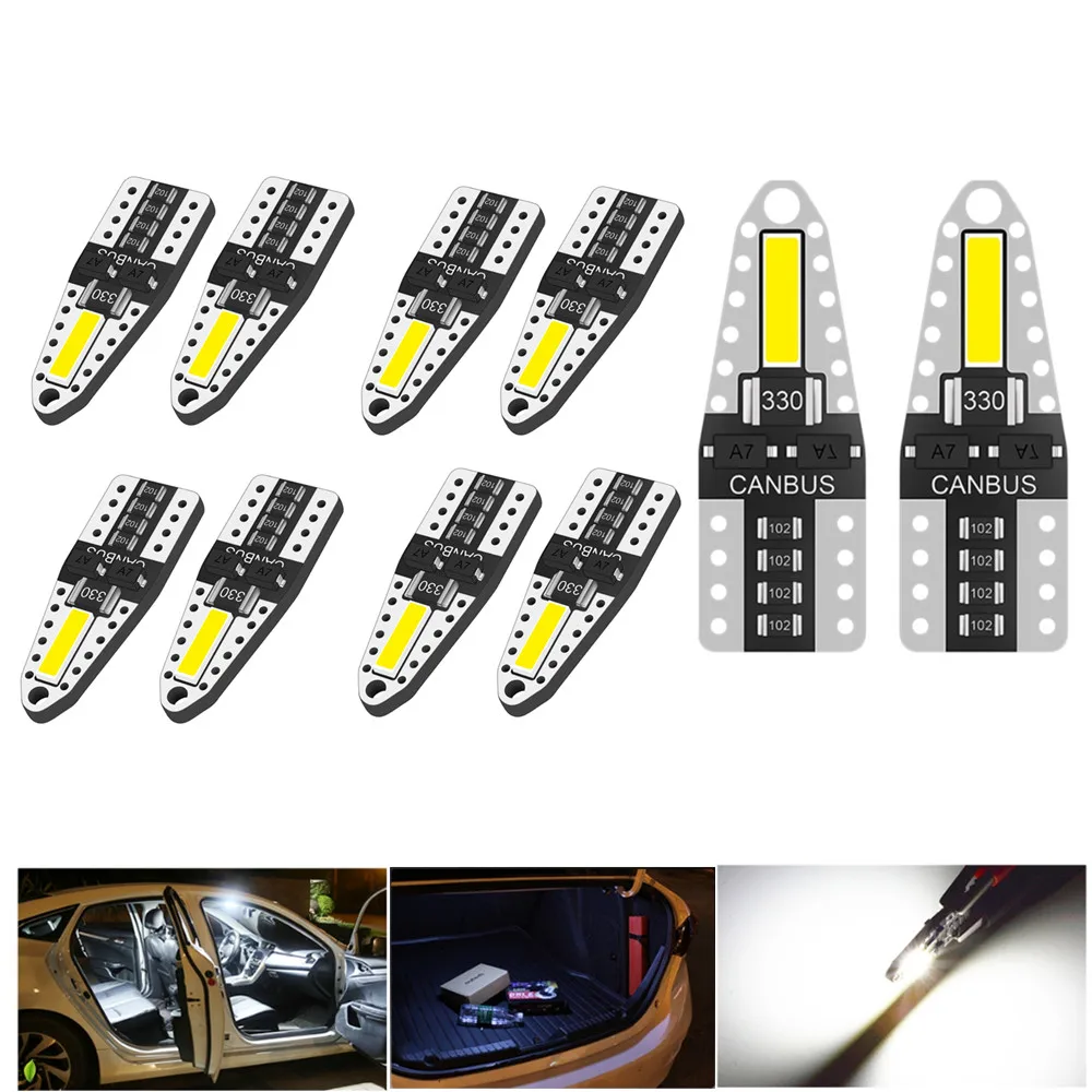 

10x Universal LED T10 7020 2smd Car Light Bulb Interior Dome Trunk License Plate Lamps White For Bmw E60 E90 Golf 4 7 LED Lamp