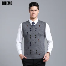 Модный брендовый свитер, мужские пуловеры, Облегающие джемперы, вязаный жилет без рукавов, Осенний v-образный вырез, корейский стиль, повседневная мужская одежда