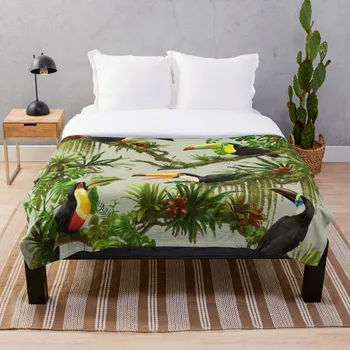 

Toucans and bromeliads canvas background Blanket Wool Flannel Plush Blanket Bedspread For office Sherpa Blanket Couch Quilt Cove