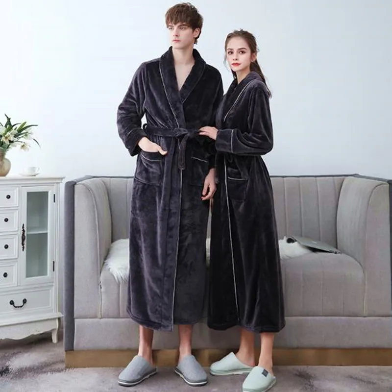 

Bata Mujer Couple's Bathrobe Thick Warm Sleepwear Long Dressing Gowns For Women Plus Size Home Clothes Flannel Winter Robe 3XL