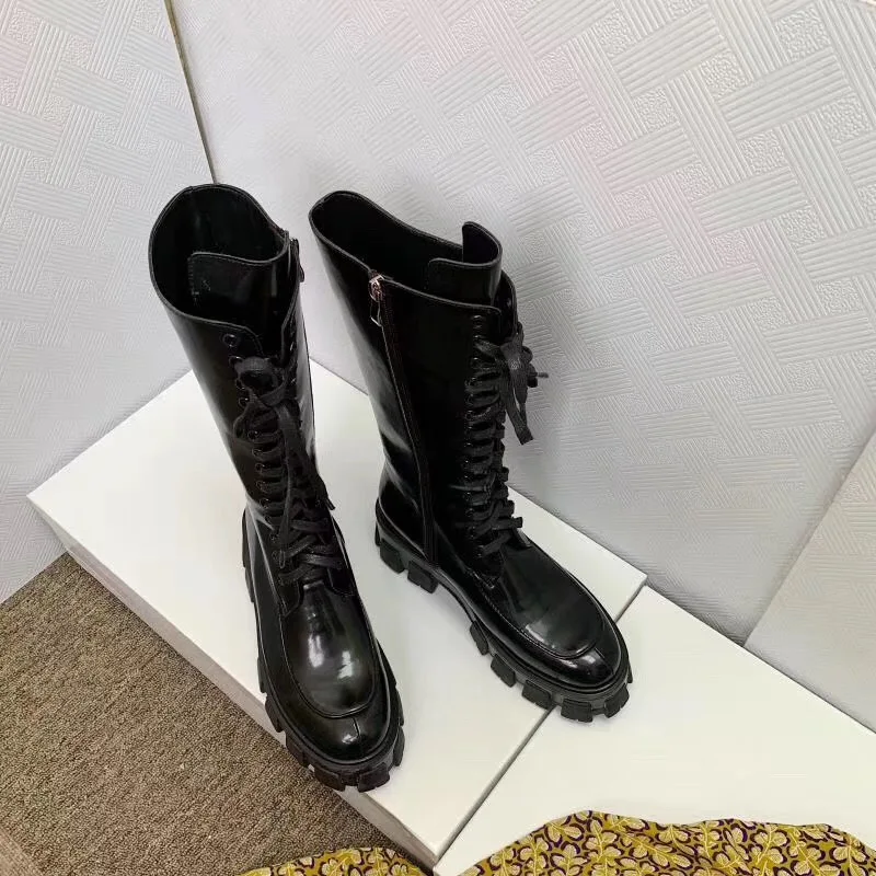 Черный Buono Scarpe/женские ботинки средней высоты на толстой подошве; ботинки в жокейском стиле с перекрестной шнуровкой; Botas Fenimina; женские ботинки черного цвета на платформе в стиле панк - Цвет: Черный