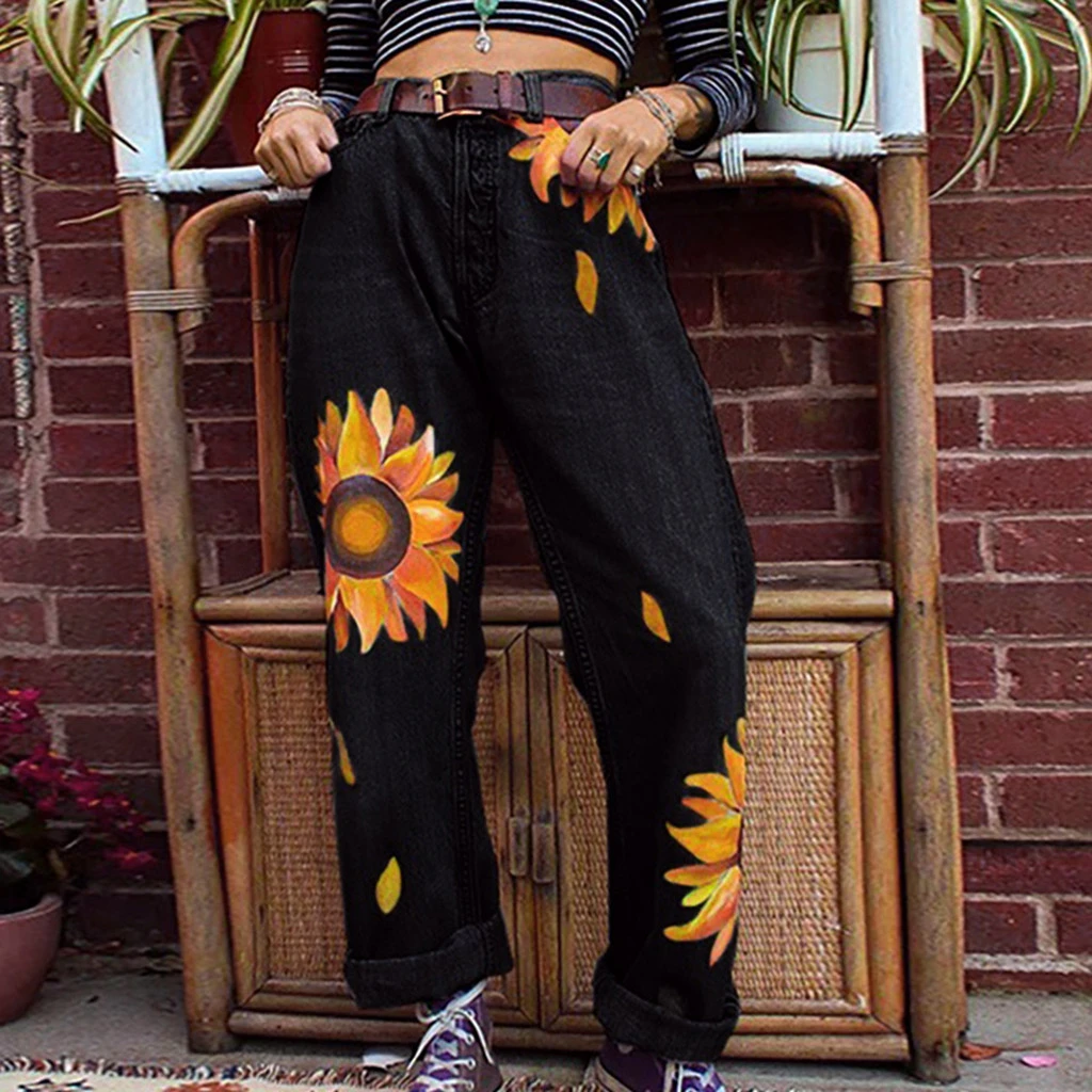 jeans with sunflowers