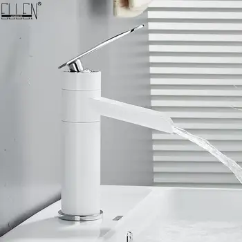 

Deck Mounted Hot Cold Mixer Faucets Bathroom Basin Sink Tap White Crane Faucet Mixer Waterfall Water Tap EL1418W