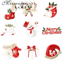 Meirenpeizi Merry Christmas Броши Булавки милый Санта Клаус шляпа перчатки колокольчики носки пончики Конфета Эмаль Булавка значки брошь