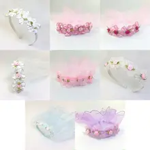 Свадебная вуаль из агарной сетки для девочек, повязка на голову, блестящая пудра, отделка венок из искусственных цветов, Корона обруч для волос, повязка на голову для первого причастия