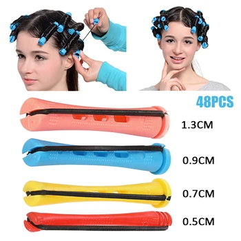 

48pcs Curling Fluffy Bars DIY Hairdressing Styling Tool Cold Salon Twist With Lid PP Roller Wavy Hair Perm Rod