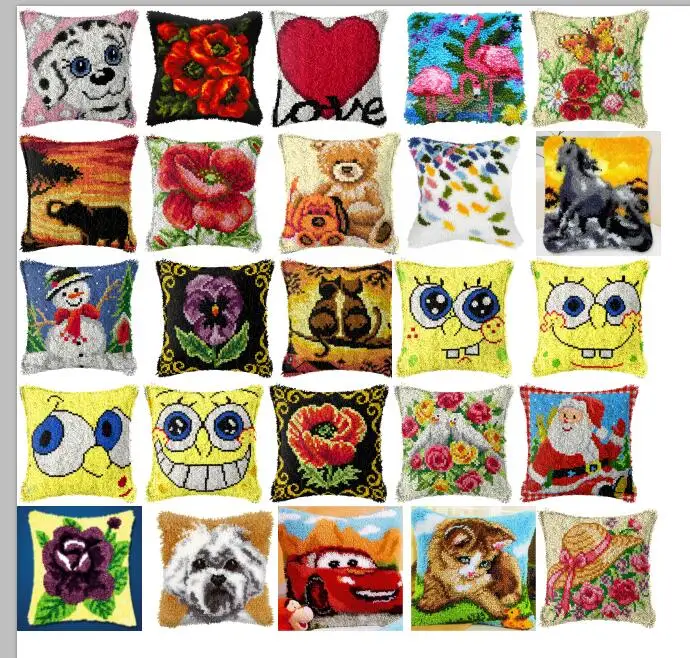 

NEW DIY Needlework Kit Acrylic Yarn Embroidery Pillow latch hook Canvas Cushion Front Cross Stitch Pillowcase 012