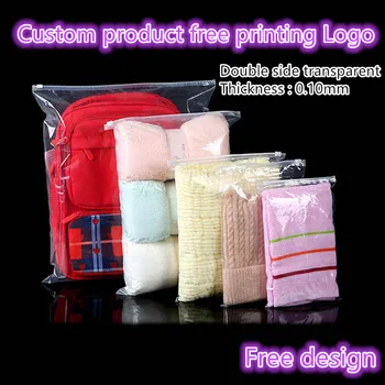 

500PCS Custom Free Print Logo transparent Plastic Bag Apparel Reusable Ziplock Bag sockes Towel T-Shirt Clothes Dress Bags