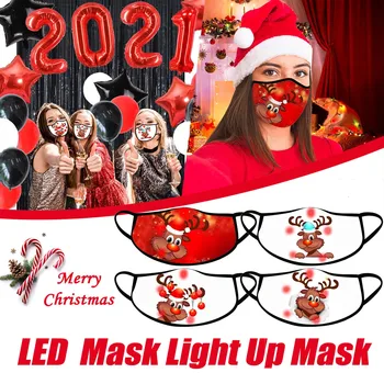 

LED Glowing Mask Cute Christmas Elk Printed Cotton Mask Unisex Reusable Christmas Party Masks Washable soft mask mascarillas #K