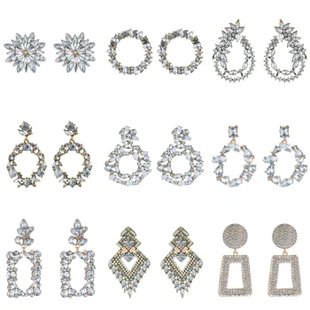 

Tocona Shiny Rhinestone Drop Dangle Earrings for Women Hollow Geometric Flowers Colorful Crystal Stone Earrings Jewelry Gift