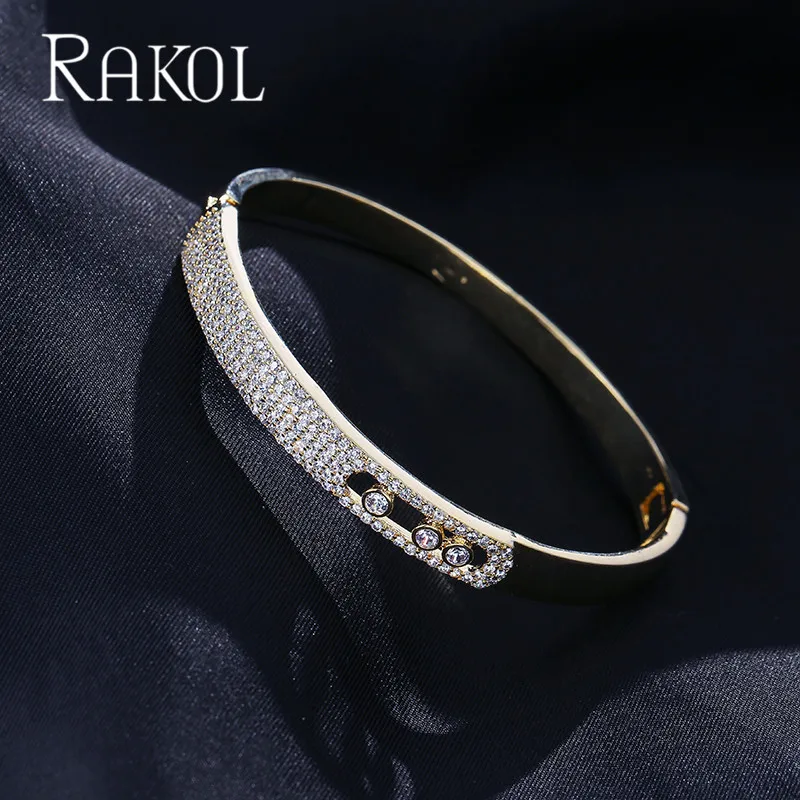 RAKOL Роскошные кубического циркония кристалл микро проложить Шарм Браслеты для