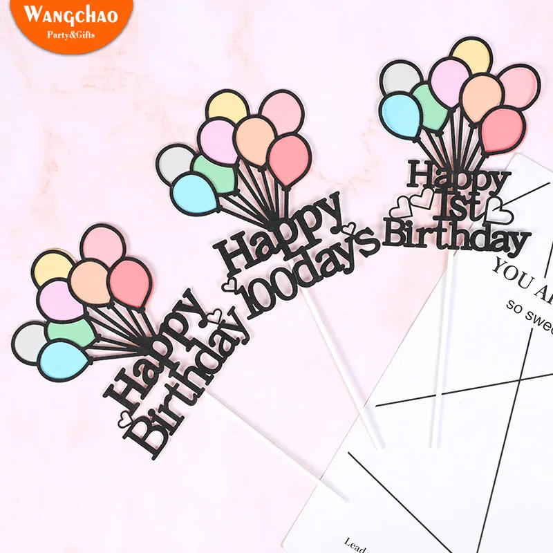 Colorful Balloons Theme New Born Baby's 1st Birthday Cake Topper Baby 100 Days Decoration Party Supplies Shower | Дом и сад