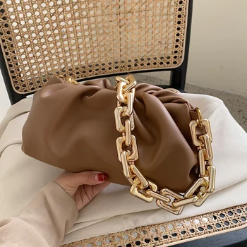 

Women Luxury Designer Cloud Clutch Bag 2020 Hot New Trendy Fashion Ladies Thick Chain Shoulder Bag Soft PU Women Handbag Tote