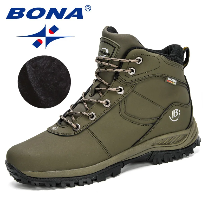 Men Leather Boots BONA Nubuck Leather Winter Boots Men Warm Sneakers Outdoor Anti-Slip Ankle Plush Snow